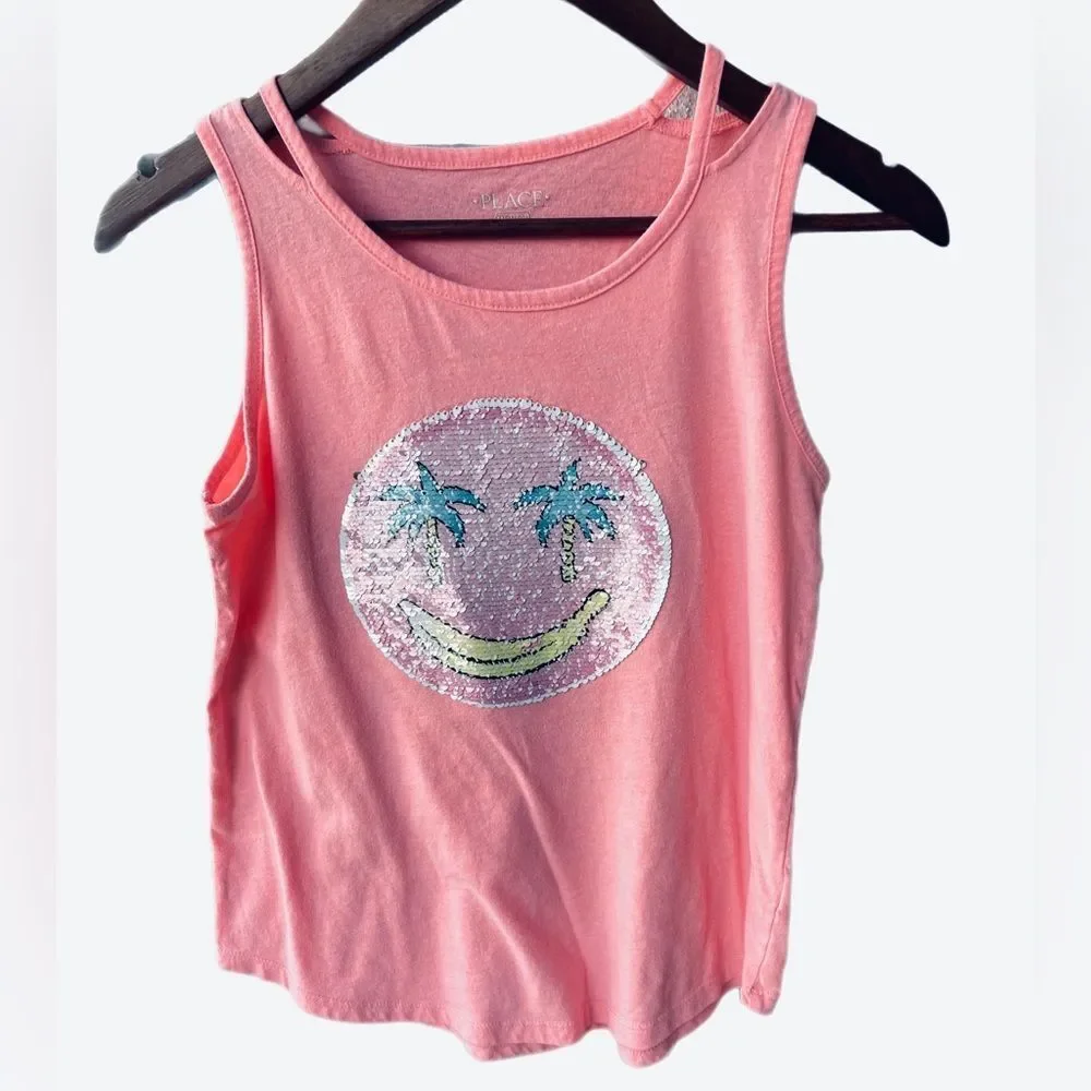 Justice Sequins Happy Face Tank Top